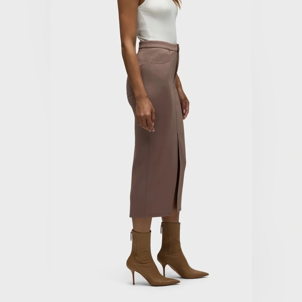 Hudson Reconstructed Chic Deep Taupe Midi Pencil Skirt with Front Slit Size 6